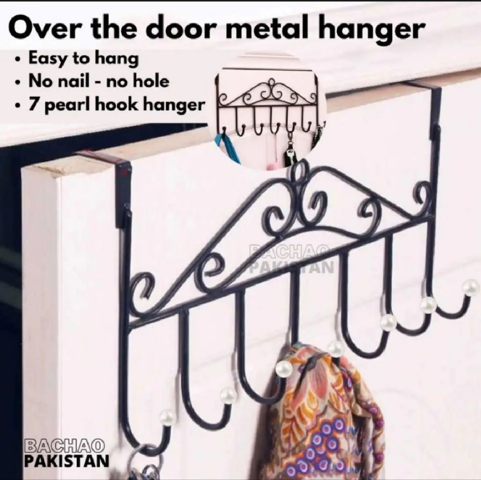 Over Door Hanger with 7 Hooks Metal Over the Door Towel Hook Organizer, Hanging Storage Rack for Hat, Coats, Purses, Scarves, Clothes, Jackets, Belt, Bedroom, Bathroom, Closet