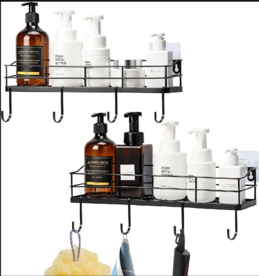 Organize Your Bathroom: Wall-Mounted Storage Shelf/Rack with Iron Hooks