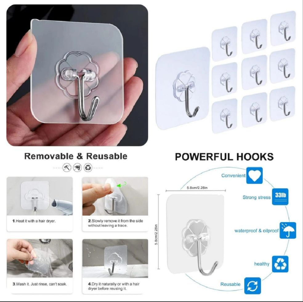10 PCS Transparent Self Adhesive wall hooks high quality hooks for  kitchen organizer and Bathroom  Door hanging hooks wardrobe hooks for clothes Multi-Function