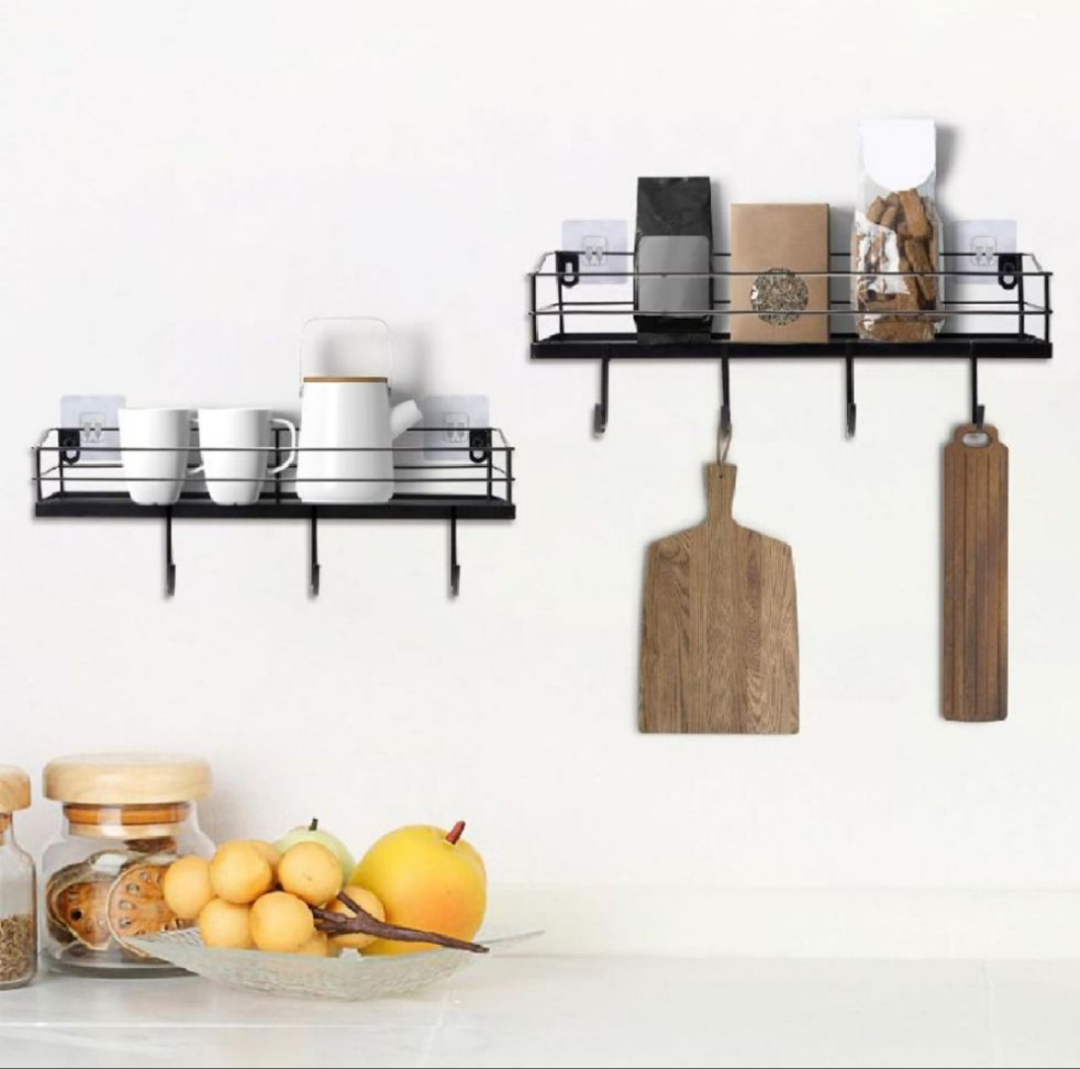 Organize Your Bathroom: Wall-Mounted Storage Shelf/Rack with Iron Hooks