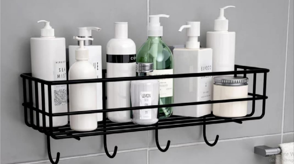 Organize Your Bathroom: Wall-Mounted Storage Shelf/Rack with Iron Hooks