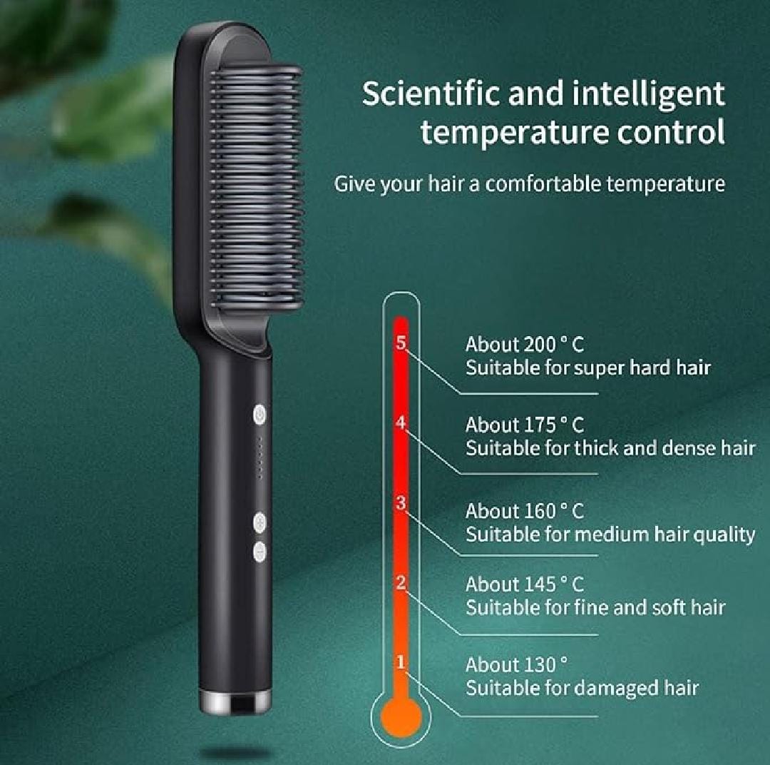 Hair Straightener Brush Straightening Comb, 5 Temp Settings, Fast Heating Hair Straightener Comb & Iron, Straight Hair and Curly Hair Dual-Purpose Electric Heating Curling Iron