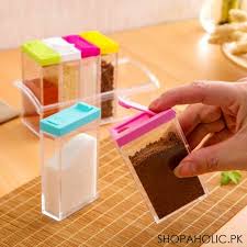 Transparent Spice Jar Colorful Lid Seasoning Box Set of 6pcs