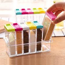 Transparent Spice Jar Colorful Lid Seasoning Box Set of 6pcs