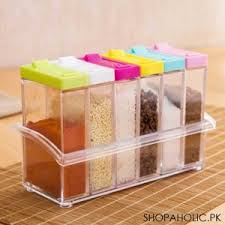 Transparent Spice Jar Colorful Lid Seasoning Box Set of 6pcs