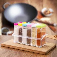 Transparent Spice Jar Colorful Lid Seasoning Box Set of 6pcs