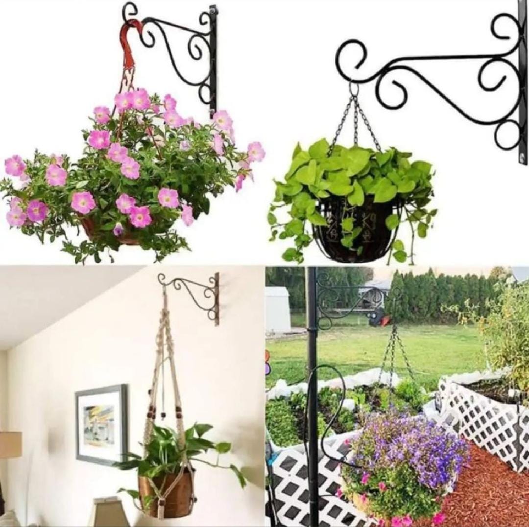 Iron Garden Wall Hanging Stand, Flower Pot hanger, Wall Mounted Plant Hook Flower Hook, Decoration for Garden Basket, (Without Pot)