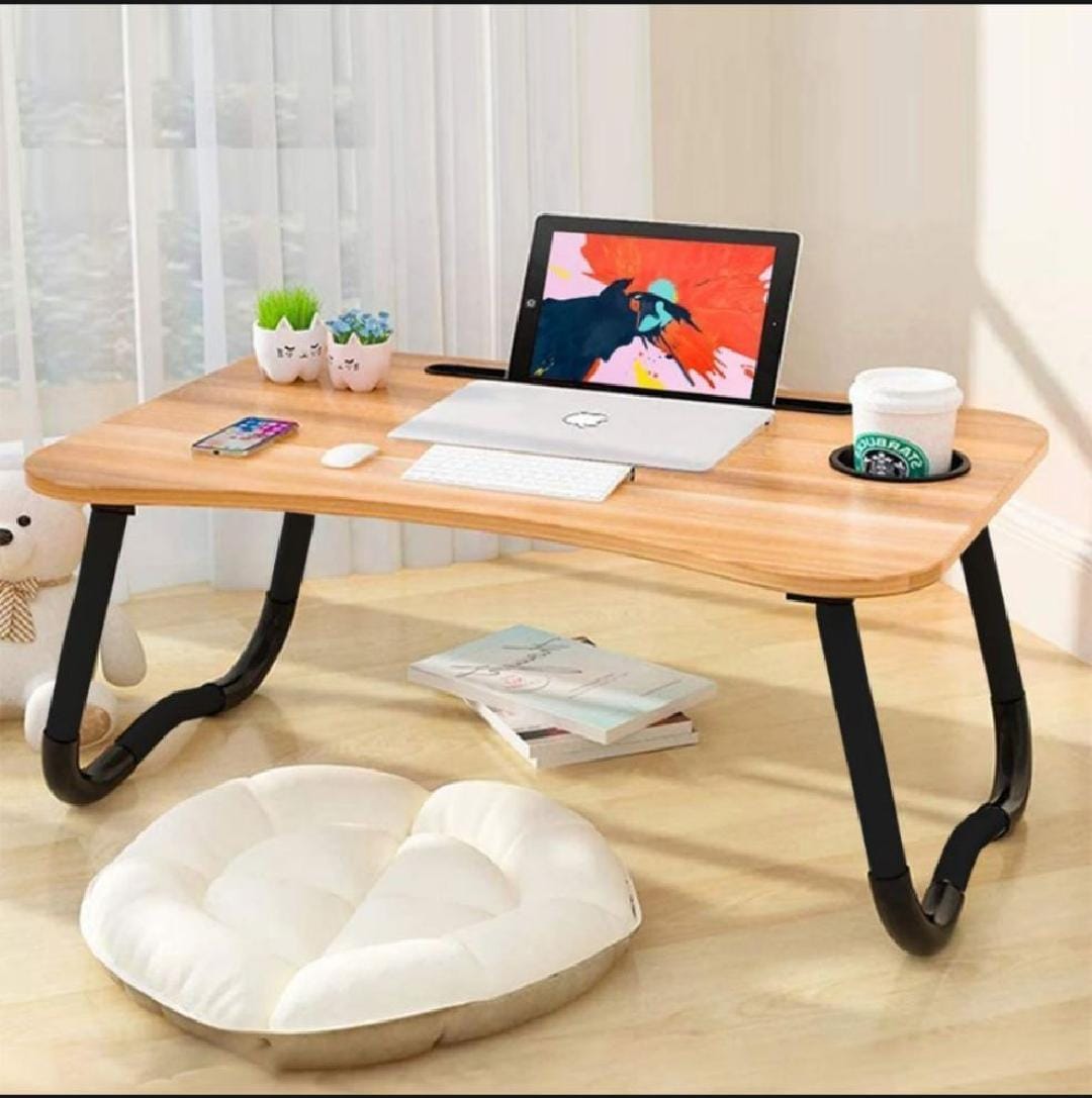 New Wood Portable Laptop Table Foldable Dormitory Bed Laptop Desk Book Reading Tray Cup slot Bed Table For Computer Notebooks