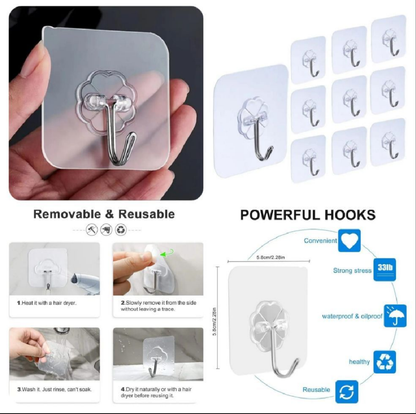 10 PCS Transparent Self Adhesive wall hooks high quality hooks for  kitchen organizer and Bathroom  Door hanging hooks wardrobe hooks for clothes Multi-Function
