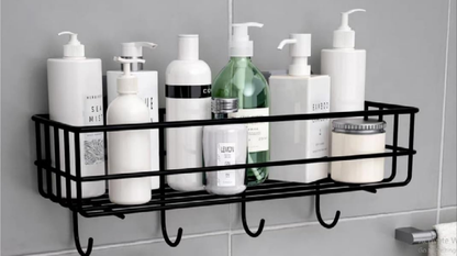 Organize Your Bathroom: Wall-Mounted Storage Shelf/Rack with Iron Hooks