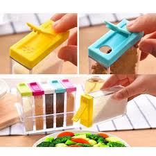 Transparent Spice Jar Colorful Lid Seasoning Box Set of 6pcs