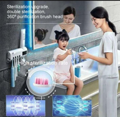 Solar UV Light Ultraviolet Toothbrush Sterilizer Automatic Toothpaste Dispenser Wall Mount with 4 Toothbrush Holder